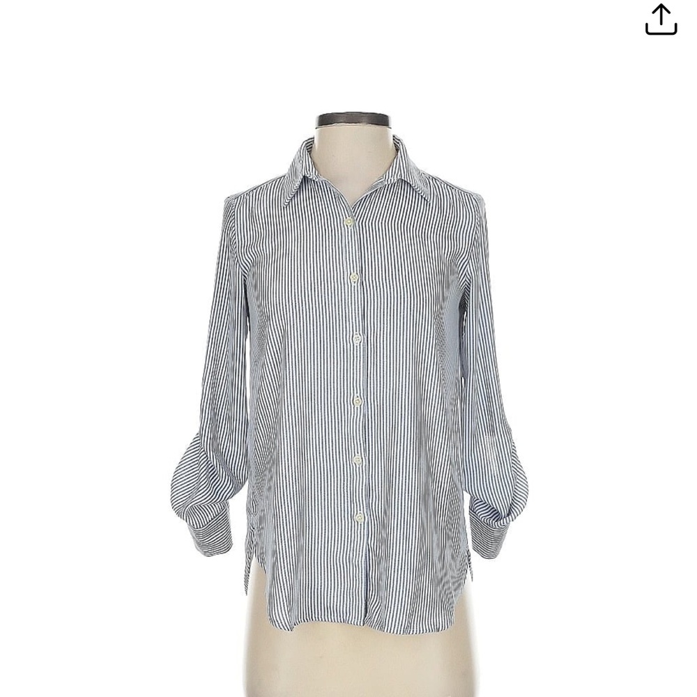 LOFT Blue and White flowy Button Down Blouse